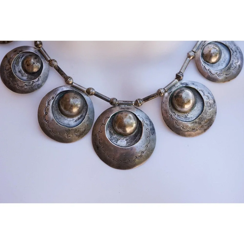 Old Pawn Navajo Native American Indian‎ Sterling Silver Squash Blossom Necklace - Picture 5 of 8